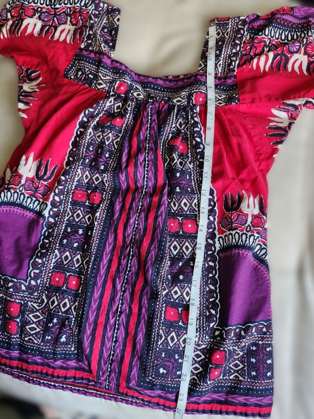 Vintage 1960s Indian Cotton Batik Blouse Boho Hippie Folk Top Red Purple S - Picture 5 of 6